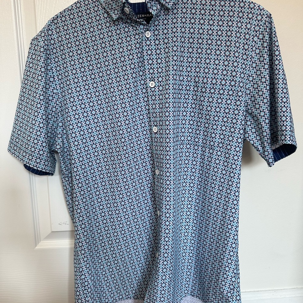 Mizzen+Main Blue and White Geometric Shirt